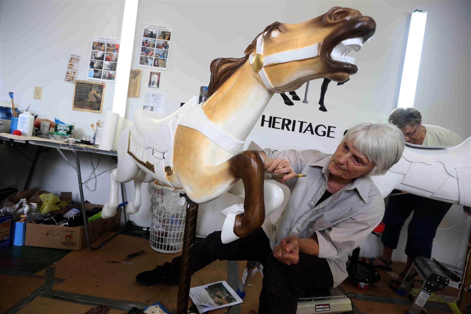 Buffalo Heritage Carousel restoration team's work in progress